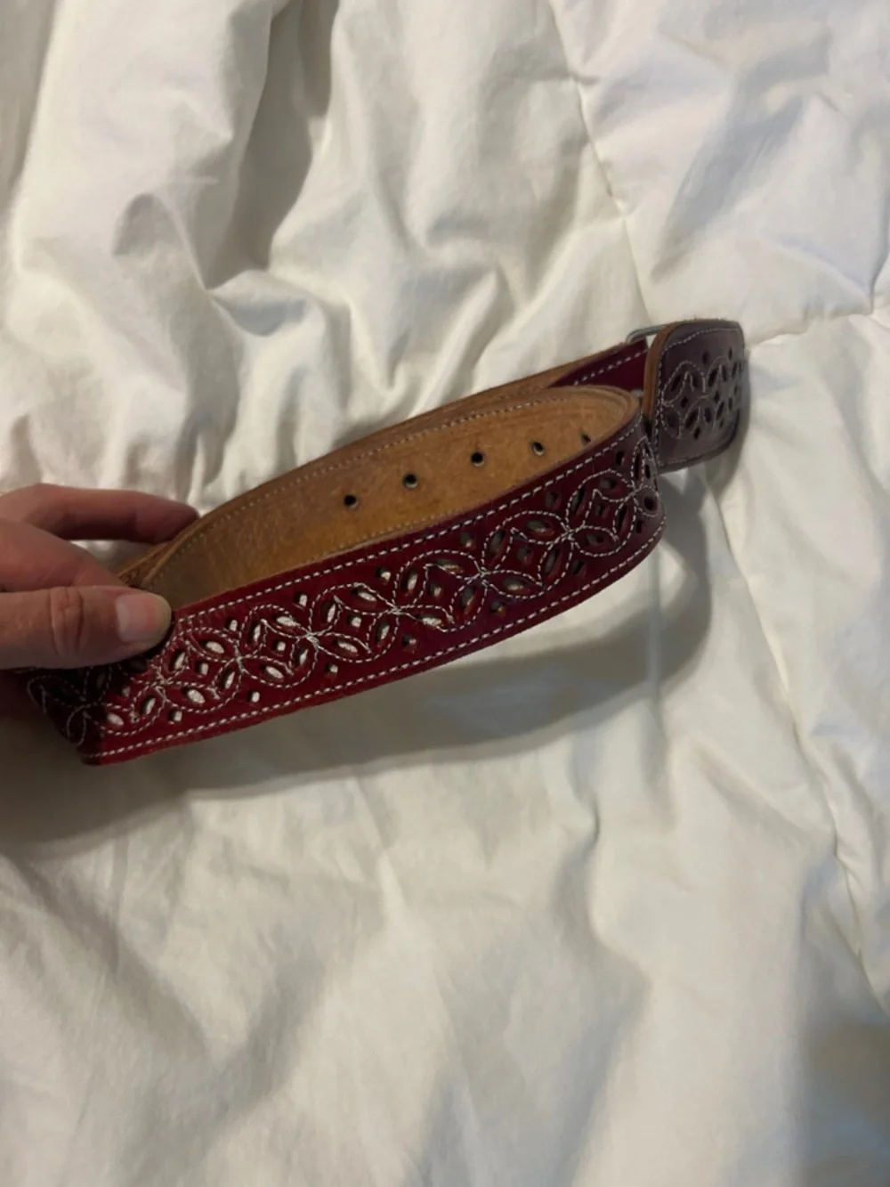 Red Embossed western Leather Belt 23 size